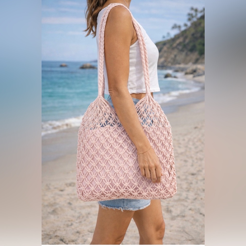 Mesh Knit Bag Beach Dusty Rose Separate Interior Zip Bag